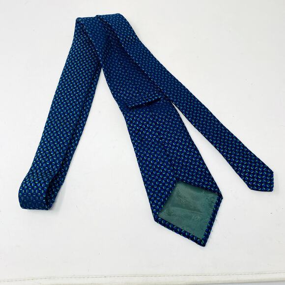 Turnbull & Asser Geo Print 100% Silk Tie Suit Formal Blue Green - Picture 3 of 3